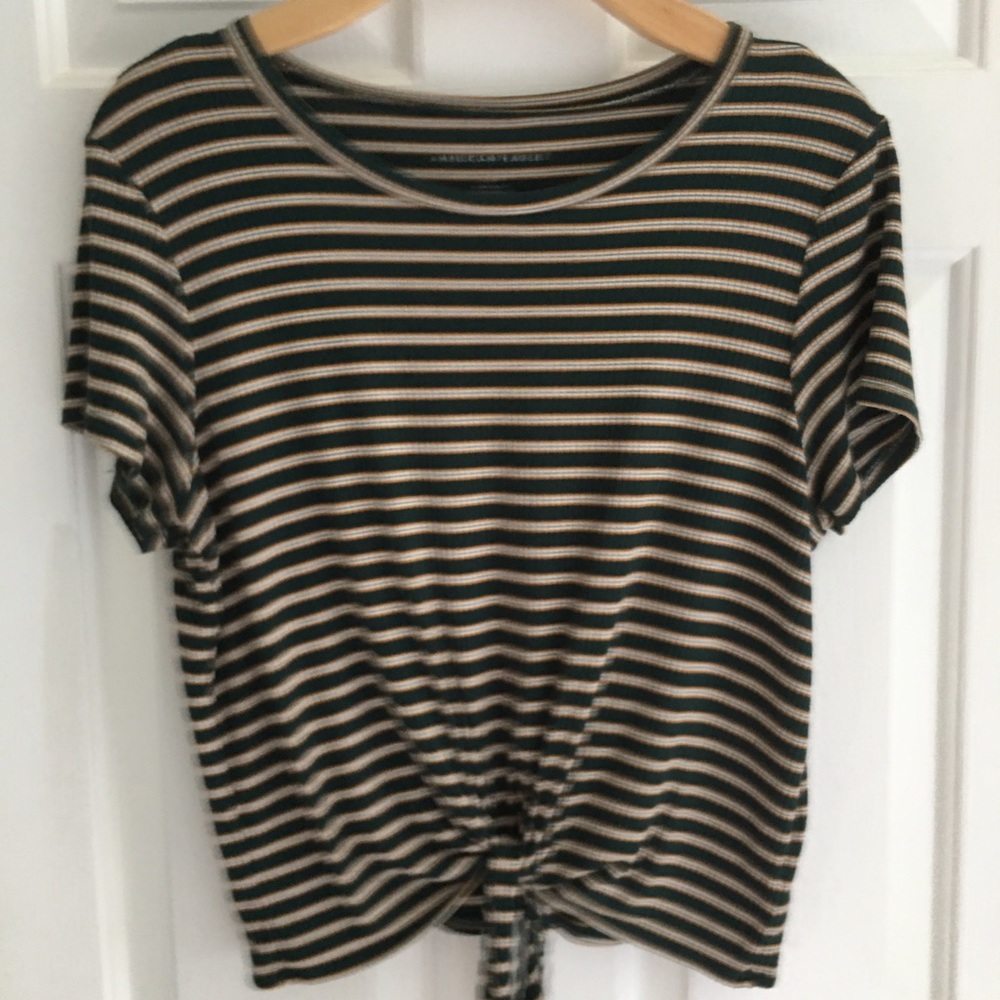 American Eagle Tie Front Striped Knit Top Cropped